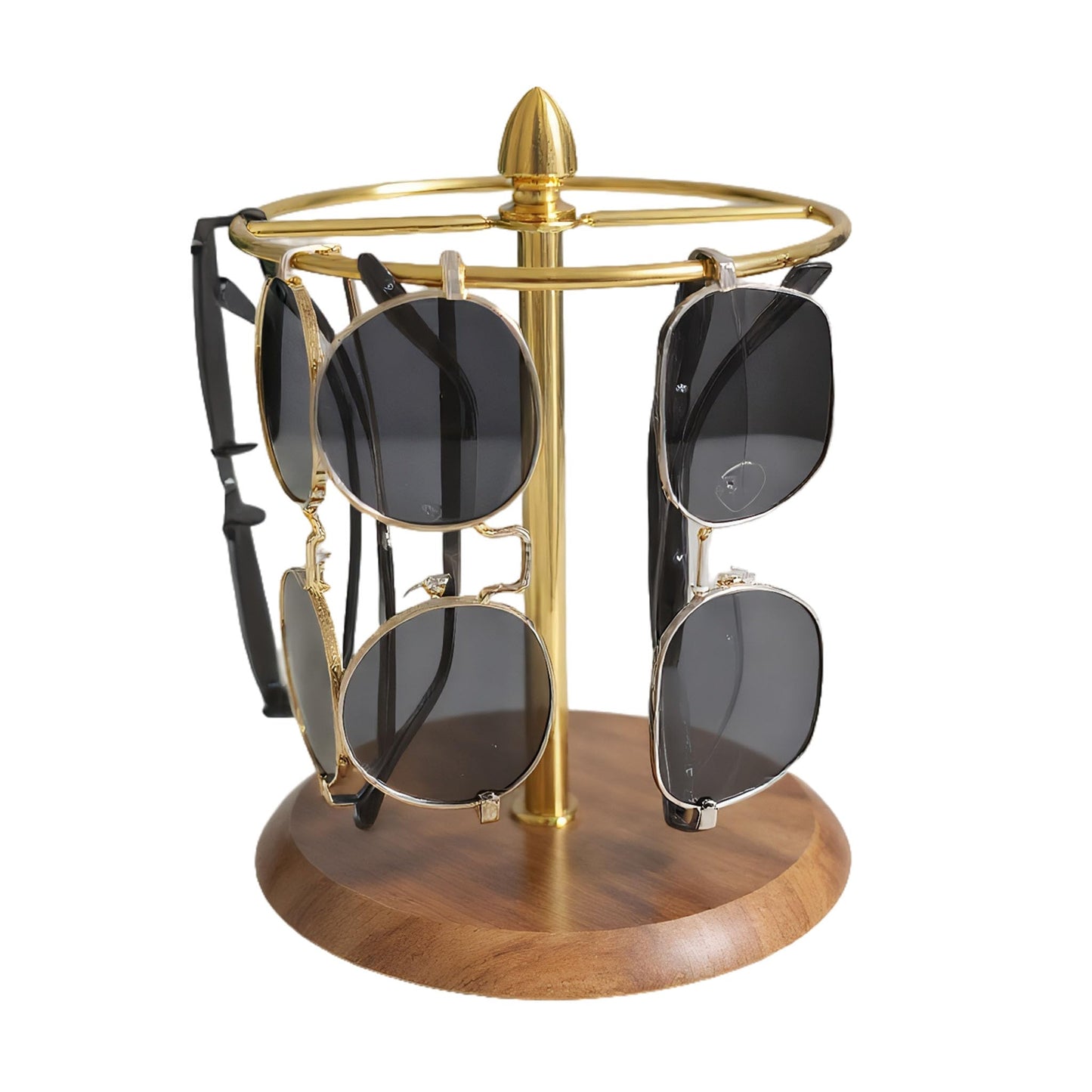 Wismay Glasses Stand for 12 Pairs, Sunglasses Organizer Rack, 2-in-1 Eyewear Display & Jewelry Tray Base for Entryway Vanity Nightstand, Modern Home Dresser Decor (Wood+Gold)