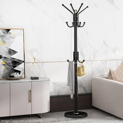 Kertnic Modern Coat Rack Freestanding with Natural Marble Base & Sturdy Metal Frame, 11 Hooks Hall Tree for Jackets, Hats, Bags, Entryway Organizer for Bedroom, Living Room, Closet (11 hooks-Black)
