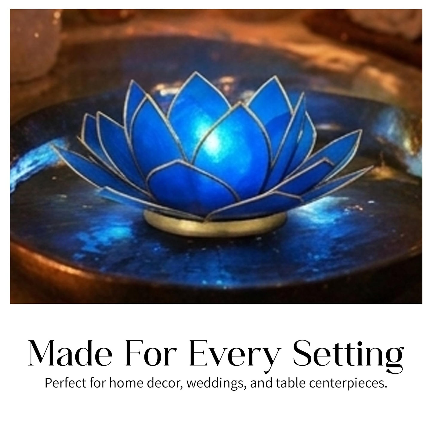OM Gallery Gemstone Lotus Tealight Holder - Handcrafted Capiz Shell Design for Soft Glow, Elegant Home & Table Decor, Wedding Centerpieces, Votive Candle Styling, and Thoughtful Gifting - Sapphire