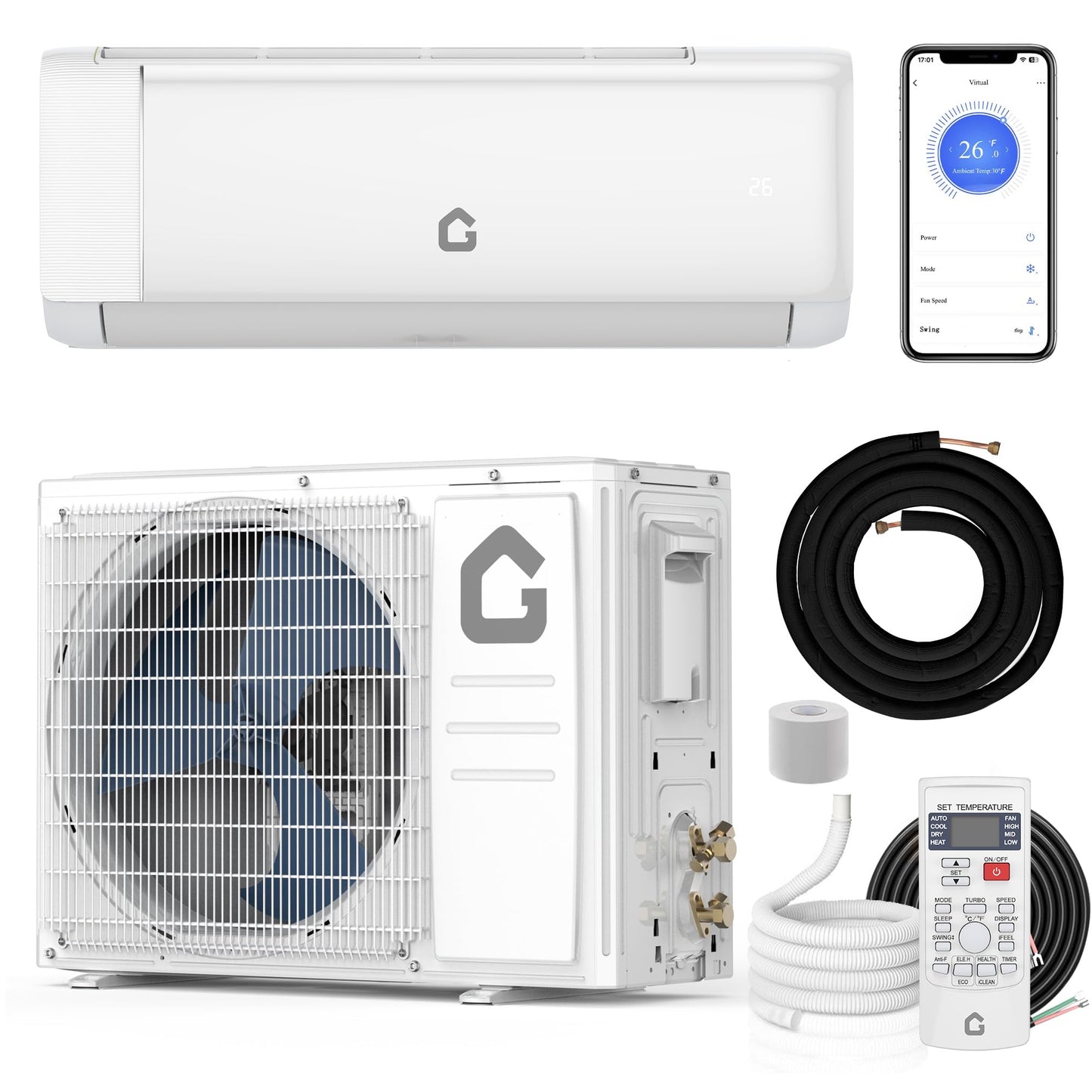 GarveeLife 12,000 BTU Mini Split Air Conditioner, 22 SEER2 110V Smart Inverter, Heat Pump System, Cools Up to 750 Sq.Ft, Alexa WiFi Control, DIY Installation Kit
