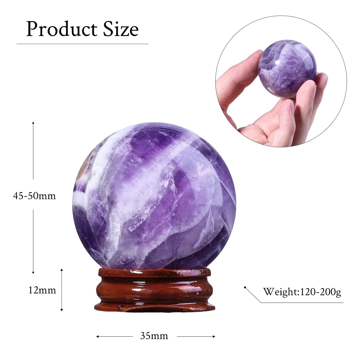 mookaitedecor Natural Amethyst Crystal Ball with Stand, 45-50 mm Decorative Round Stone Sphere Sculpture Figurine for Witchcraft Feng Shui Divination Home Decor