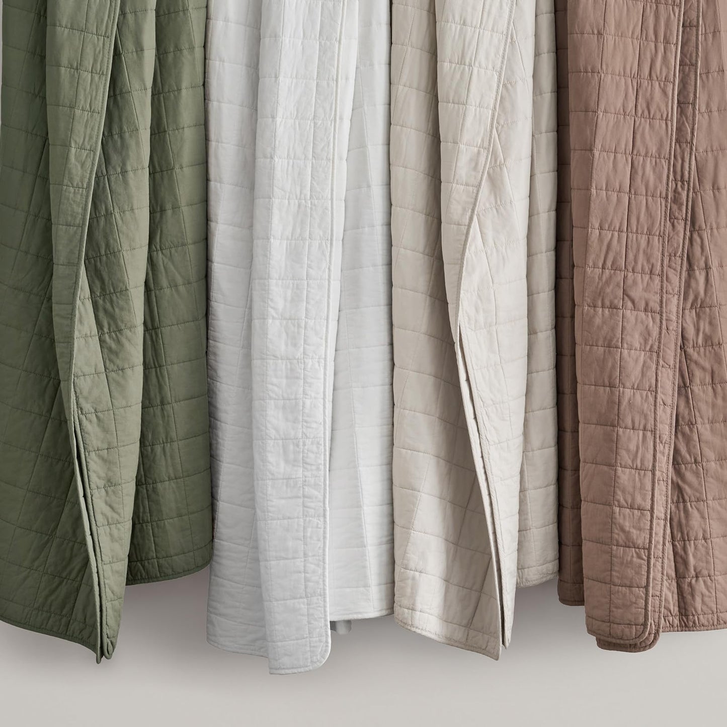 EVERGRACEHOME 100% Cotton Box Stitch Quilt Bedding Set King Size 3 Pieces, Garment-Washed Lightweight Soft Cozy Coverlet, Oversized Quilted Bedspread Sets with 2 Shams for All Season, Birch