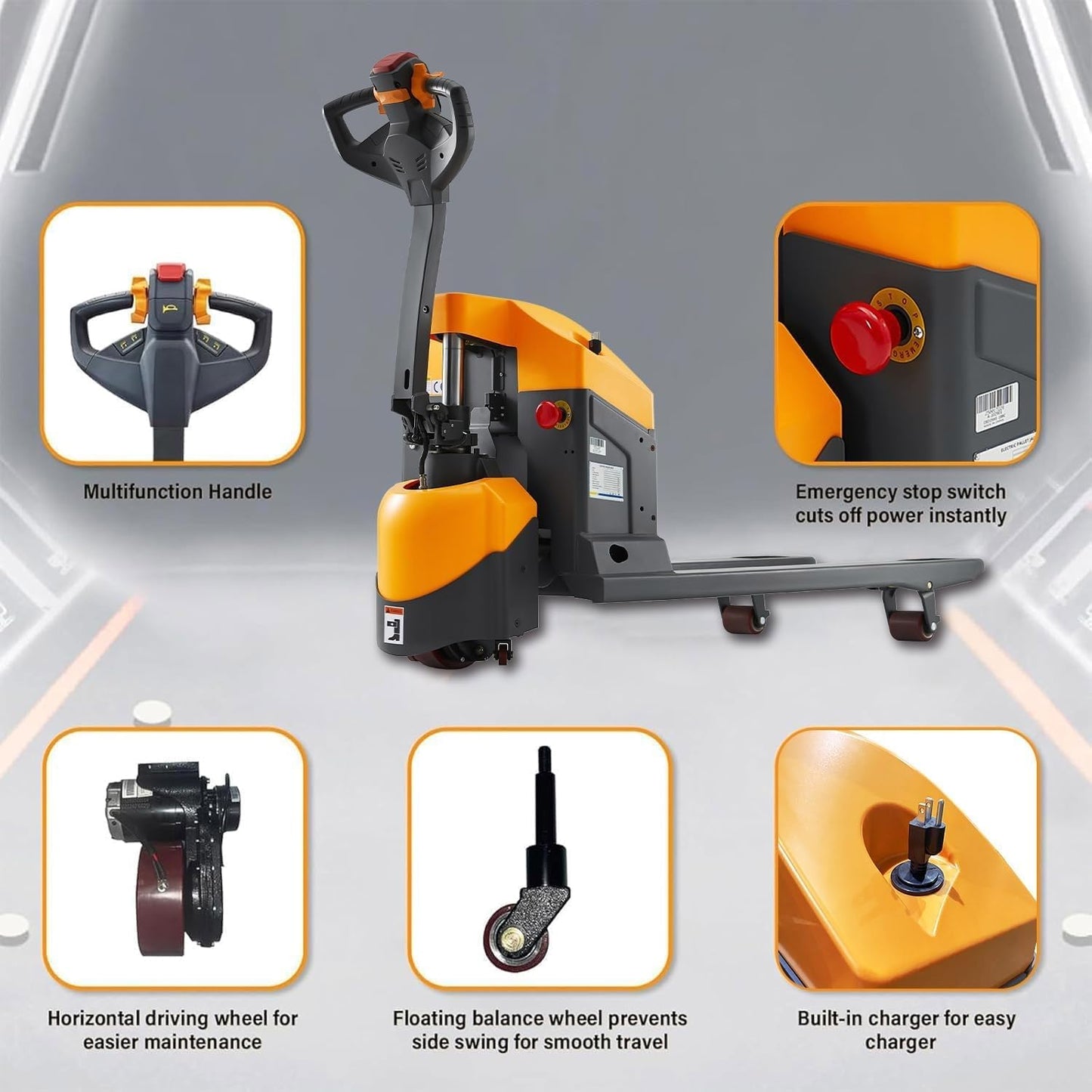 APOLLOLIFT Electric Pallet Jack, 3300 lbs Capacity, Pallet Truck 48" x 27" Forks, 24V/65AH Gel Battery, 3-5H Working Time with Built-in Charger, Compact Size for Material Handling-2PCS