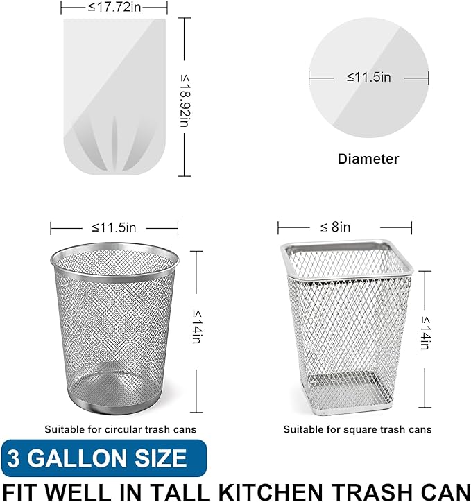3 Gallon Trash Bags Drawstring 0.96 Mil