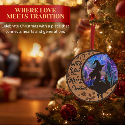 Witchy Christmas Ornaments, Shatterproof 3D Wood and Acrylic Witch Ornament on Crescent Moon, Magical and Gothic Holiday Decoration for Christmas Tree, Unique Spiritual Gift for Women, Friends