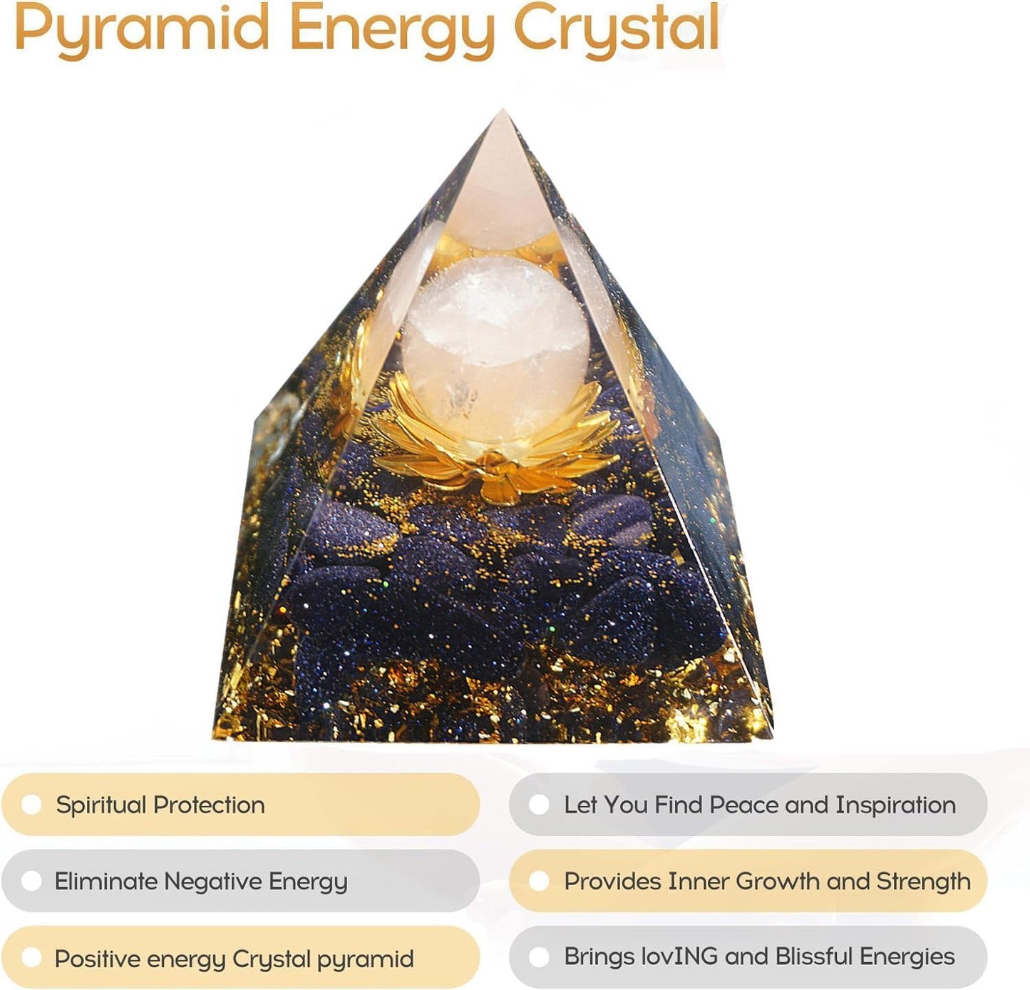 EternalOrgone New Inspirational Crystal Pyramid Orgone Pyramids Flower of Life Rose Quartz with Blue Standstone Reiki Charged Energy Pyramid Generator for Protection Meditation Orgonite Pyramids