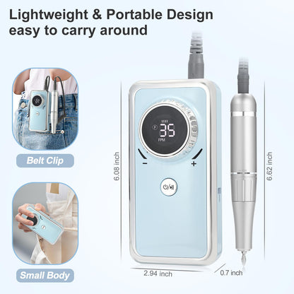 Electric Nail Drill Professional, 35000RPM Portable Efile Nail Drill with 11Pcs Nail Drill Bits, Rechargeable Nail Drill Machine with LCD Display for Acrylic Nail Remove Gel Polish for Home Salon Use