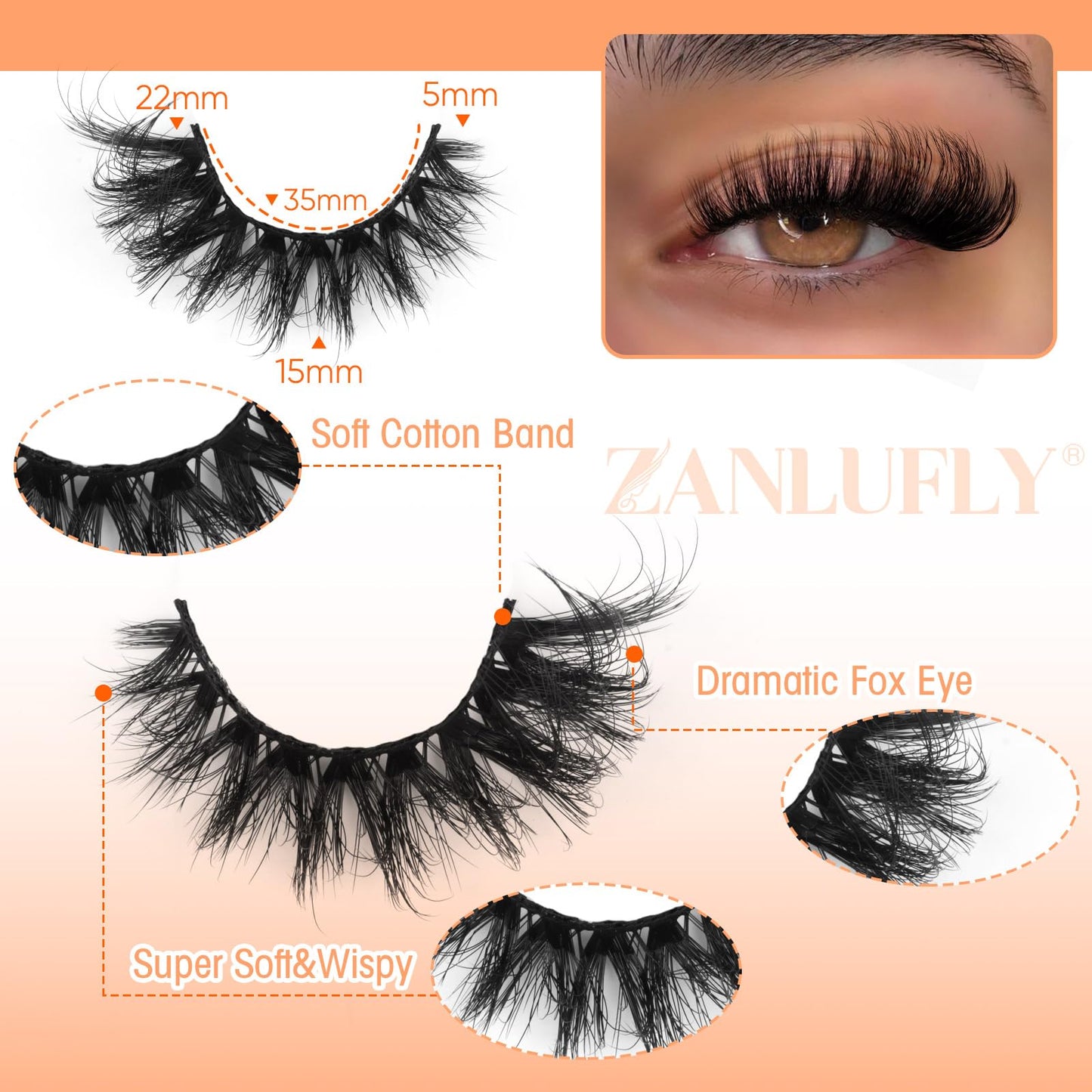 Mink Lashes Cat Eye Lashes Volume Fox Eye False Eyelashes Lashes Natural 6D D-Curly Volume Fake Eyelashes Soft Handmade Lashes that Look Like Extensions Lashes Pack