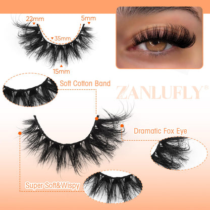 Mink Lashes Cat Eye Lashes Volume Fox Eye False Eyelashes Lashes Natural 6D D-Curly Volume Fake Eyelashes Soft Handmade Lashes that Look Like Extensions Lashes Pack