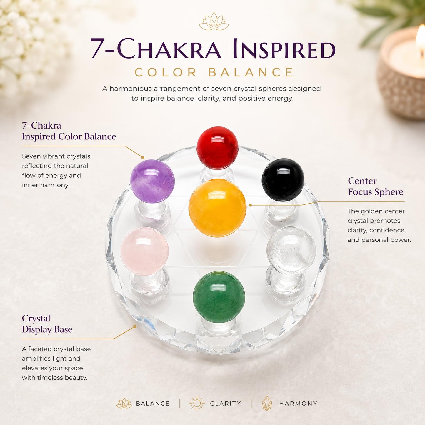 Chiorgone Natural Crystal Sphere Seven Star Array - Feng Shui Chakra Healing Energy Home Office Decor Set.(Multicolour)