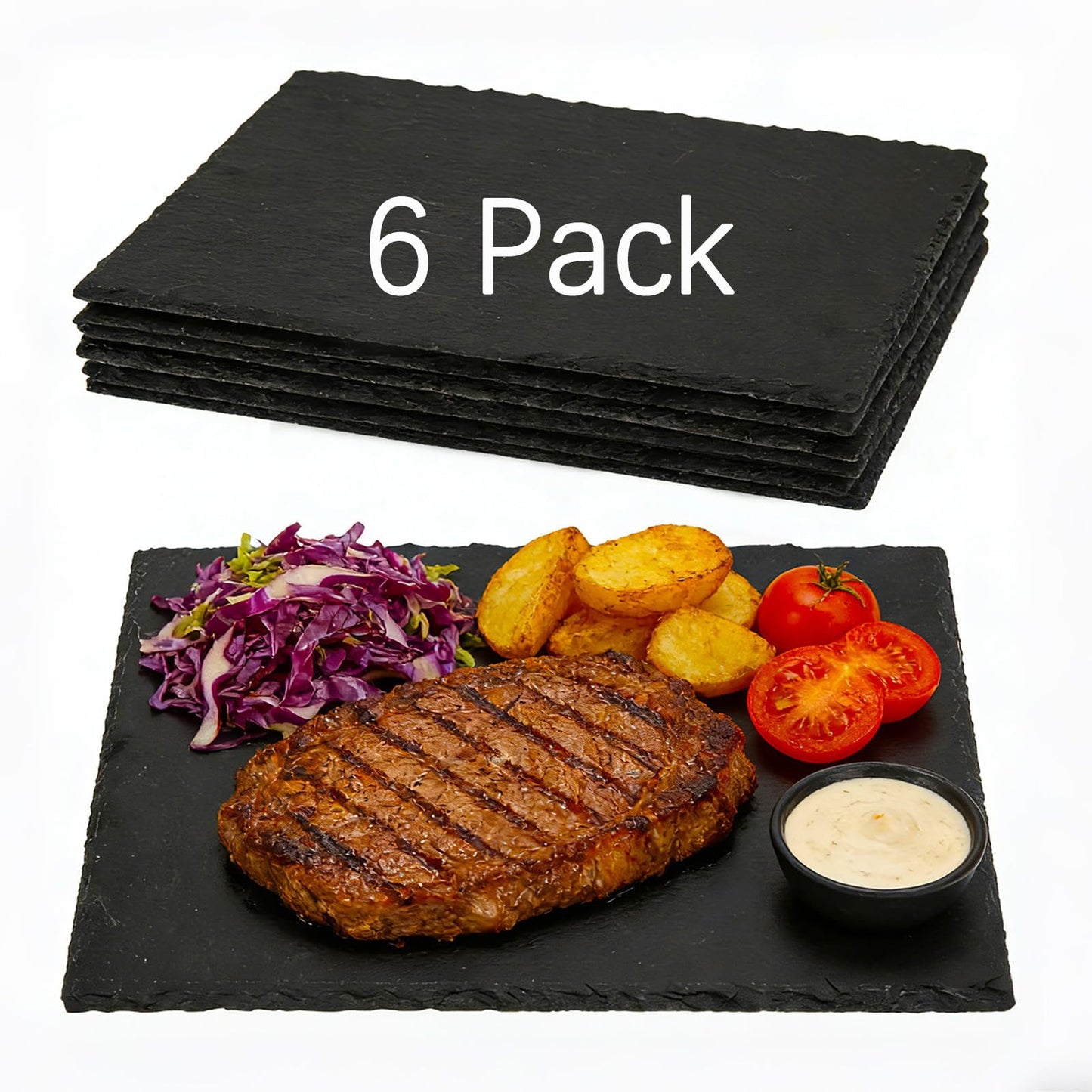 DASSNANE 6 Pack 12 inch*8 inch Cheese Boards Black Slate Charcuterie Boards,Slate for Laser Engraving Natural Food Contact Safe Stone,Suitable for Gourmet Platter of Meat, Fruit, Party, Appetizers