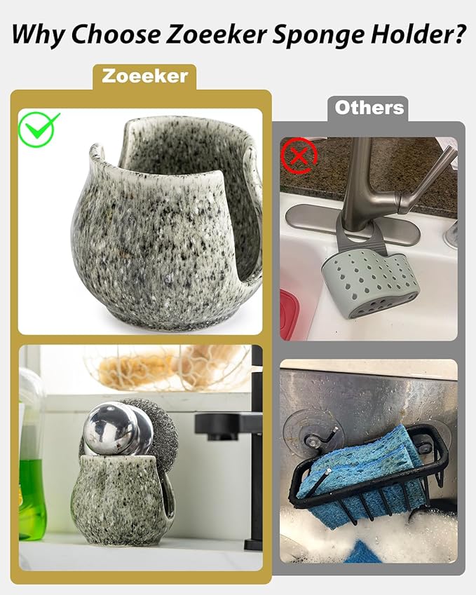 Ceramic Sponge Holder, Kitchen Sponge Holder Sink Caddy Organizer Dish Rack