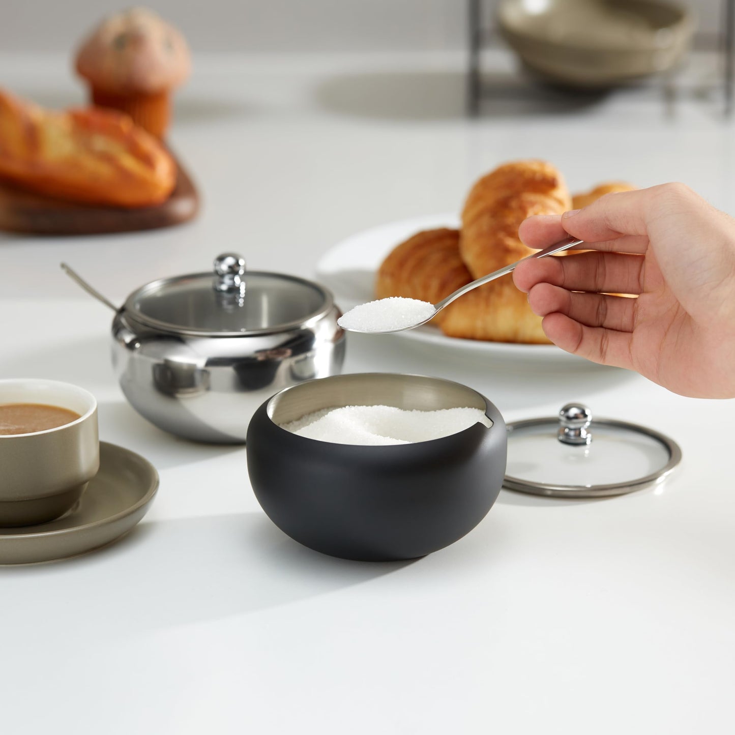 KooK Sugar Bowl, Sugar Bowl with Lid and Spoon, Sugar Container with Lid, for Salt, Coffee, Holds 2 Cups, Dishwasher Safe, Copper, 16 Oz