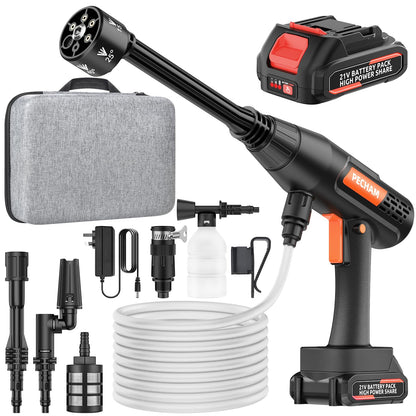 PECHAM Cordless Pressure Washer, 6 in 1 Portable Power Washer, 4.0Ah Battery Pressure Washer, 3 Adjustable Modes with 5M Antifreeze Hose for Washing Cars/Floor/Garden Cleaning & Watering