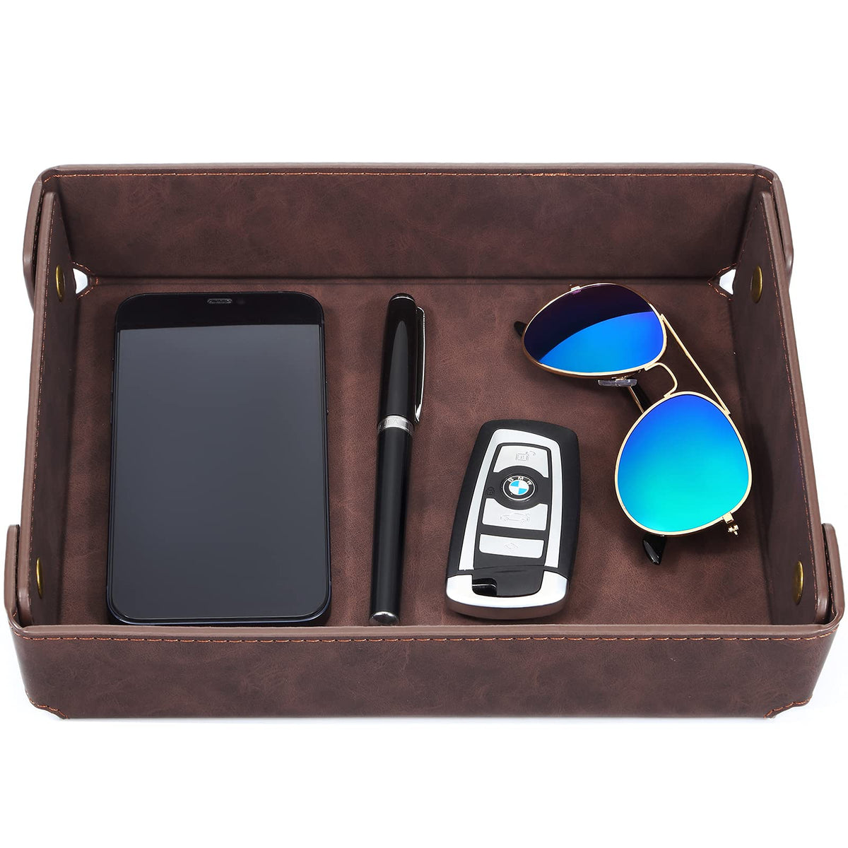 CASIRENA Faux Leather Valet Tray Organizer for Men - Catch-All Tray for Entryway Table Key, Wallet, Watch, Coin Change, Phone, Dresser EDC Dump Jewelry, Bedside Nightstand Desk-top Catchall