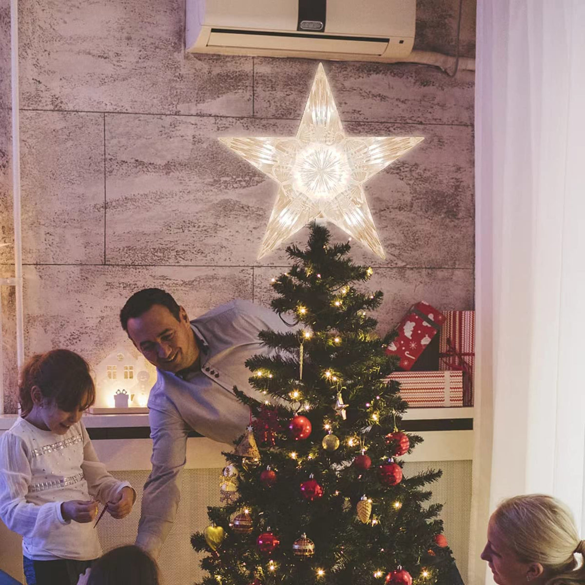 TWINGLEHOME 10 Lights 9 Inch Christmas Star Tree Topper, Christmas Tree Star Topper with Lights for Home Xmas Tree Decoration (Warm White)