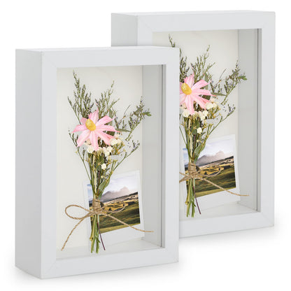 Anhow 2pcs 4x6 Shadow Box Frame, 3D Picture Frame Display Cas with Real Transparent Glass for Photos, Memorabilia, Crafts, Souvenir, Wedding Memories, Baby Items - White/ 1.2 Inch Depth
