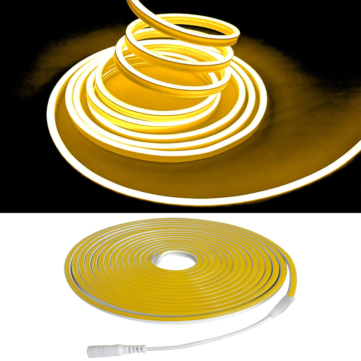 Maxlaxer Yellow Neon LED Strip Lights, 16.4ft 12V Waterproof Flexible Light for Indoor/Outdoor Decoration (Includes Power Adapter)