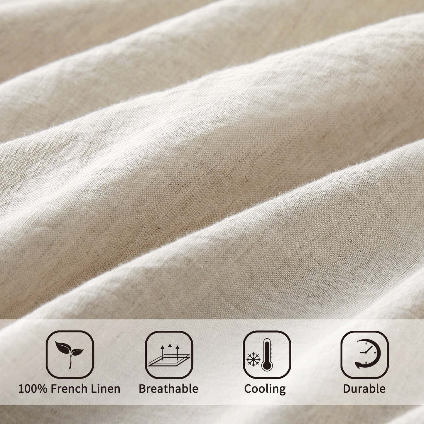 ATLINIA 100% Pure Flax Linen Bedding Set - Stone Washed French Linen Fabric Deep Pocket Fitted Sheet Farmhouse Flat Sheet 2 Pillowcases (Natural, Queen)