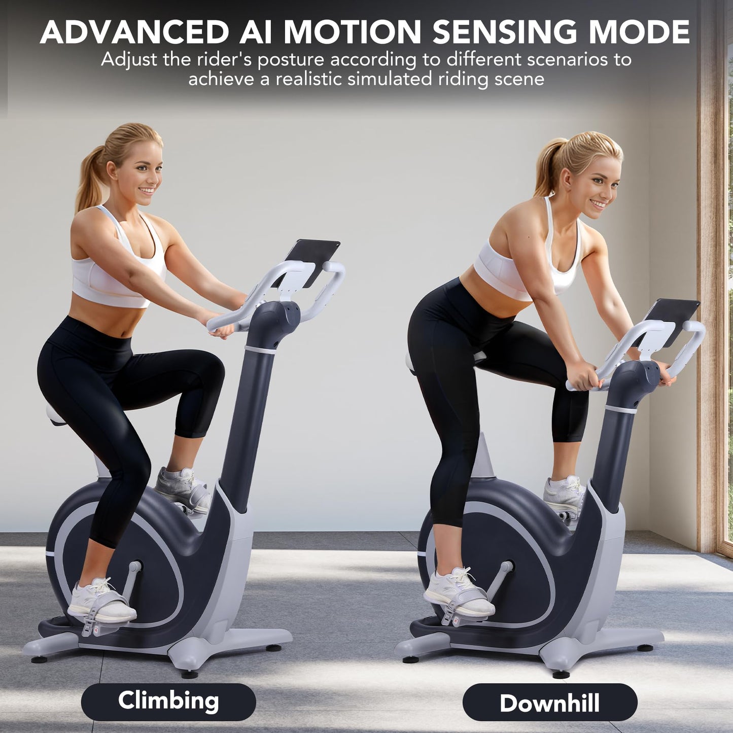 MERXENG Magnetic Exercise Bike for Home, Electric Lifting Smart Fitness Bike with 350 Lbs Capacity, APP Connectivity & Ultra-Quiet Drive, Indoor Cycling Bike for Cardio Workout, Black