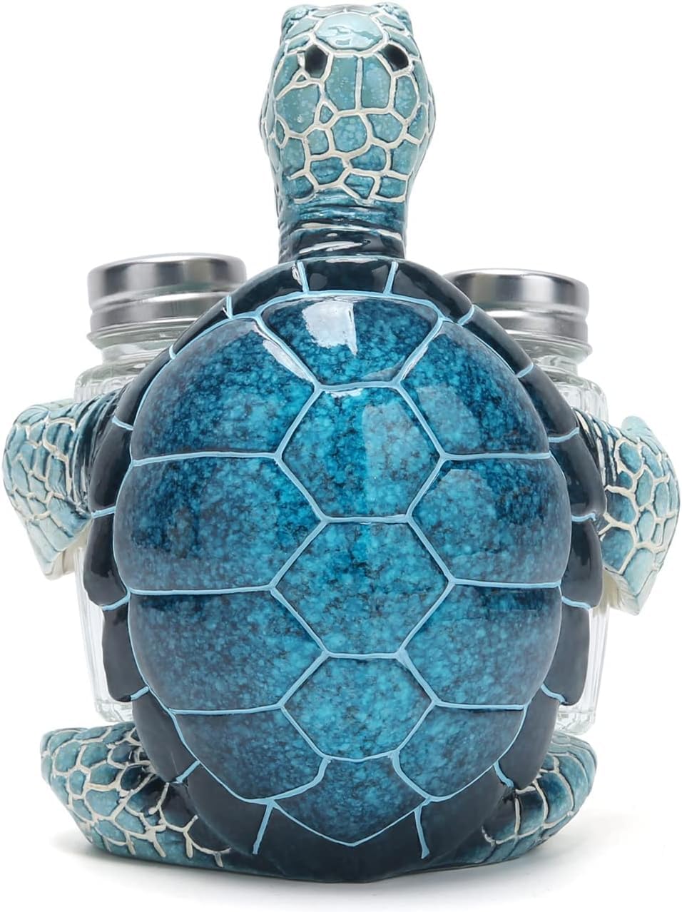 Decorative Blue Sea Turtle Salt and Pepper Shaker Holder, Coastal Kitchen Decor (Blueturtle)