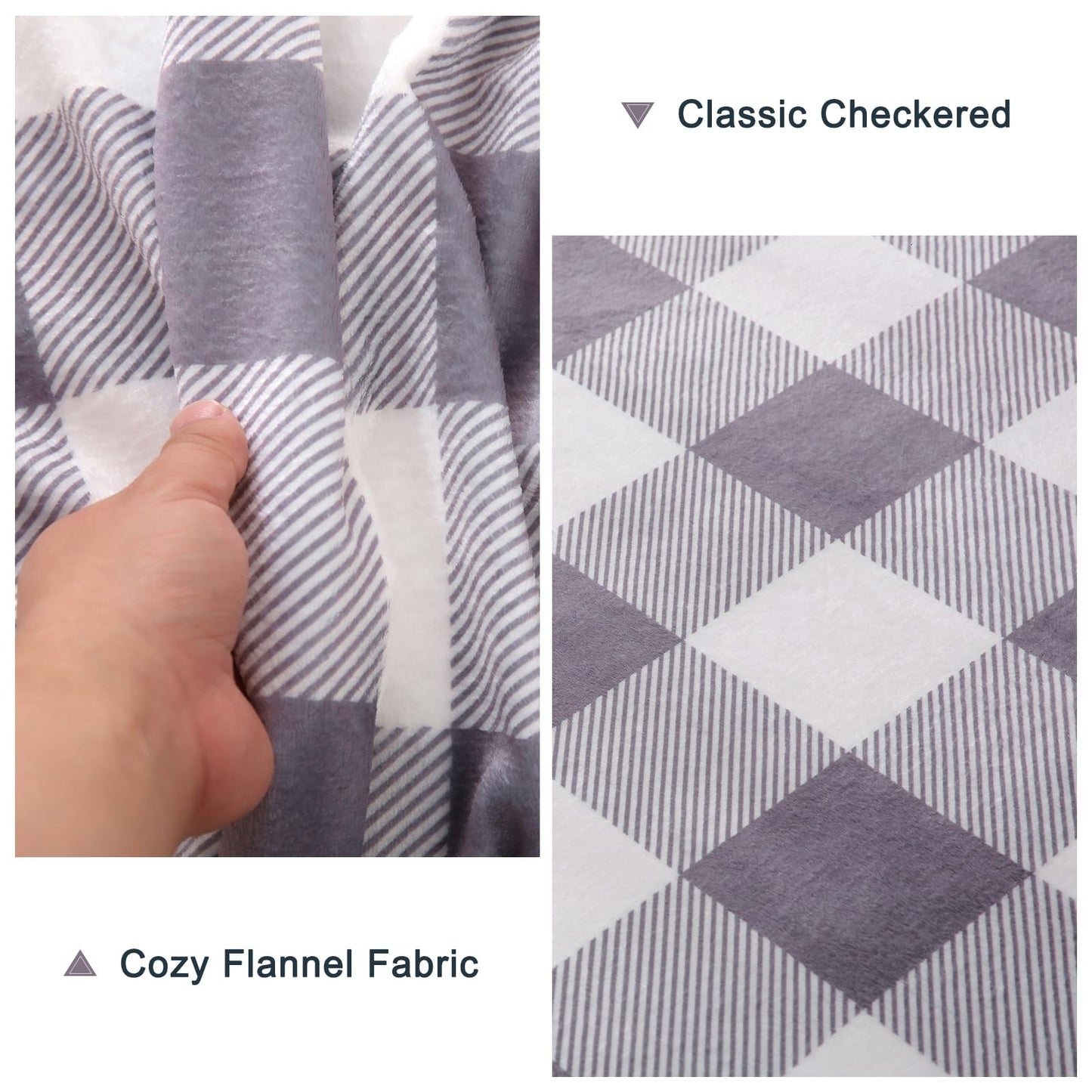 PU MEI Throw Blanket, Brushed Fleece Blanket Bedding Throw, Soft & Cozy Home Decor for Bed or Couch (Gray Check, 60"*80")