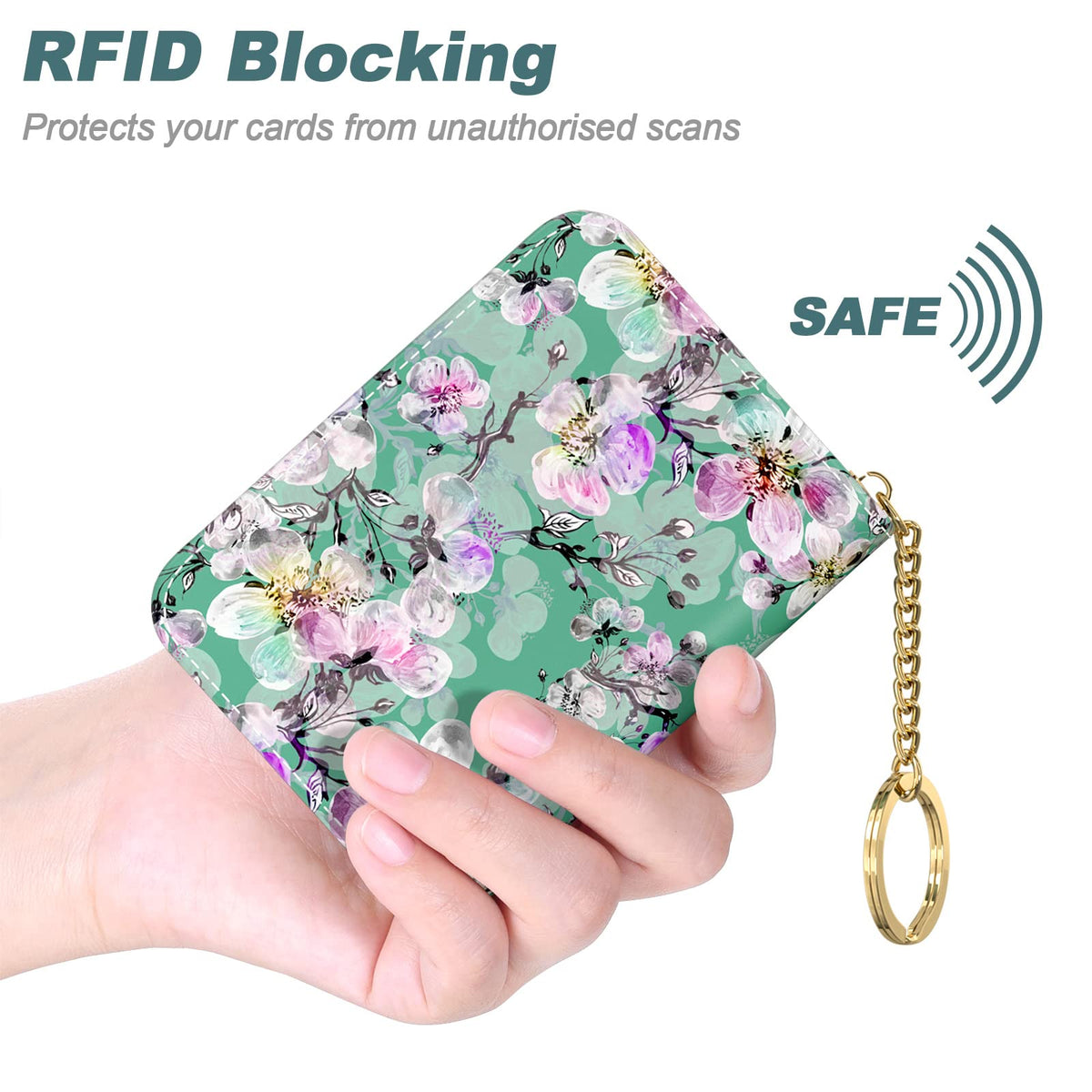 Nipichsha Women's Small RFID Blocking Credit Card Wallet, Plum Flower, Leather, Slim and Compact Size, 12-Slot with Privacy Protection
