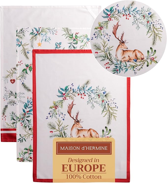 Maison d' Hermine Kitchen Towels Set of 3 100% Cotton 20" x 27.5" Reusable
