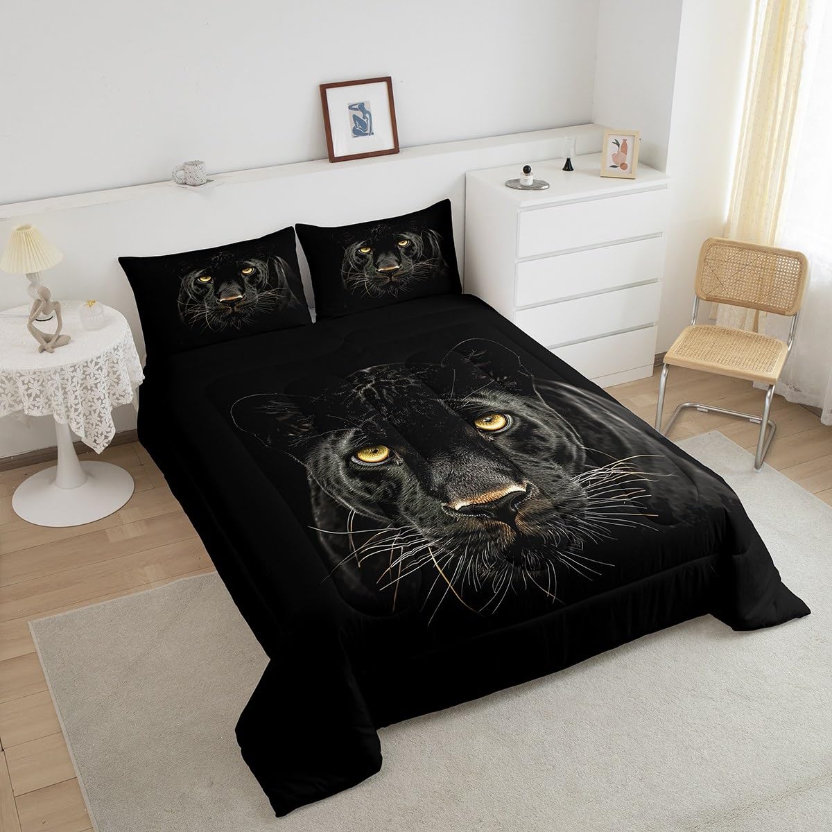 Manfei Black African Cheetah Comforter Set,Leopard Print Bedding Set Kids Teens Modern Decor,Wildlife Animal Comforter with 1 Pillowcase for All Seasons,Twin