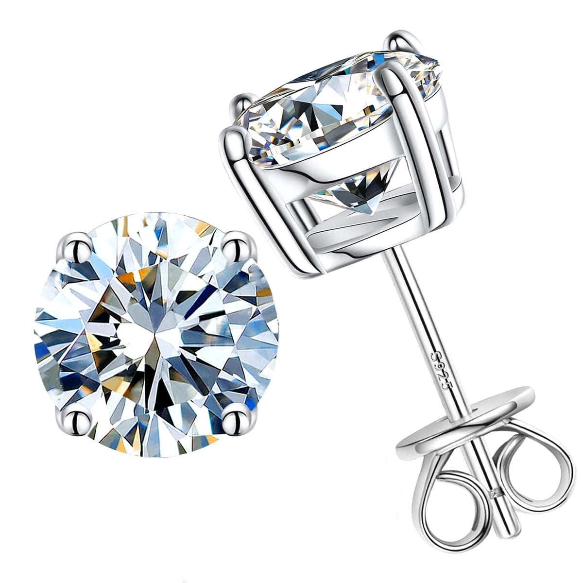 Wedding Stud Earrings for Women Men Total 2ct Moissanite - Laboratory Diamond S925 Silver Earrings Jewelry (6.5MM 1ct X2)