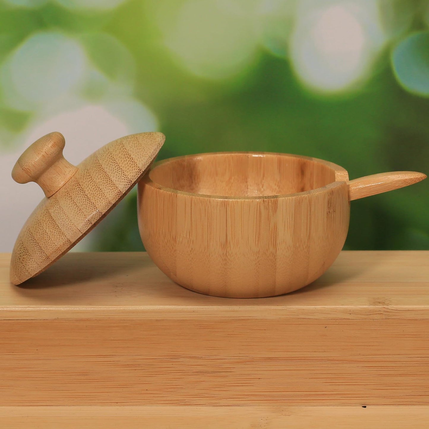ZTHapwa Bamboo Salt Bowl with Lid and Spoon, Small Wooden Spice Cellar for Storing Salt/Pepper/Herbs, Mini Rustic Seasoning Container Holder for Kitchen Countertop, 1/4 Cup Capacity