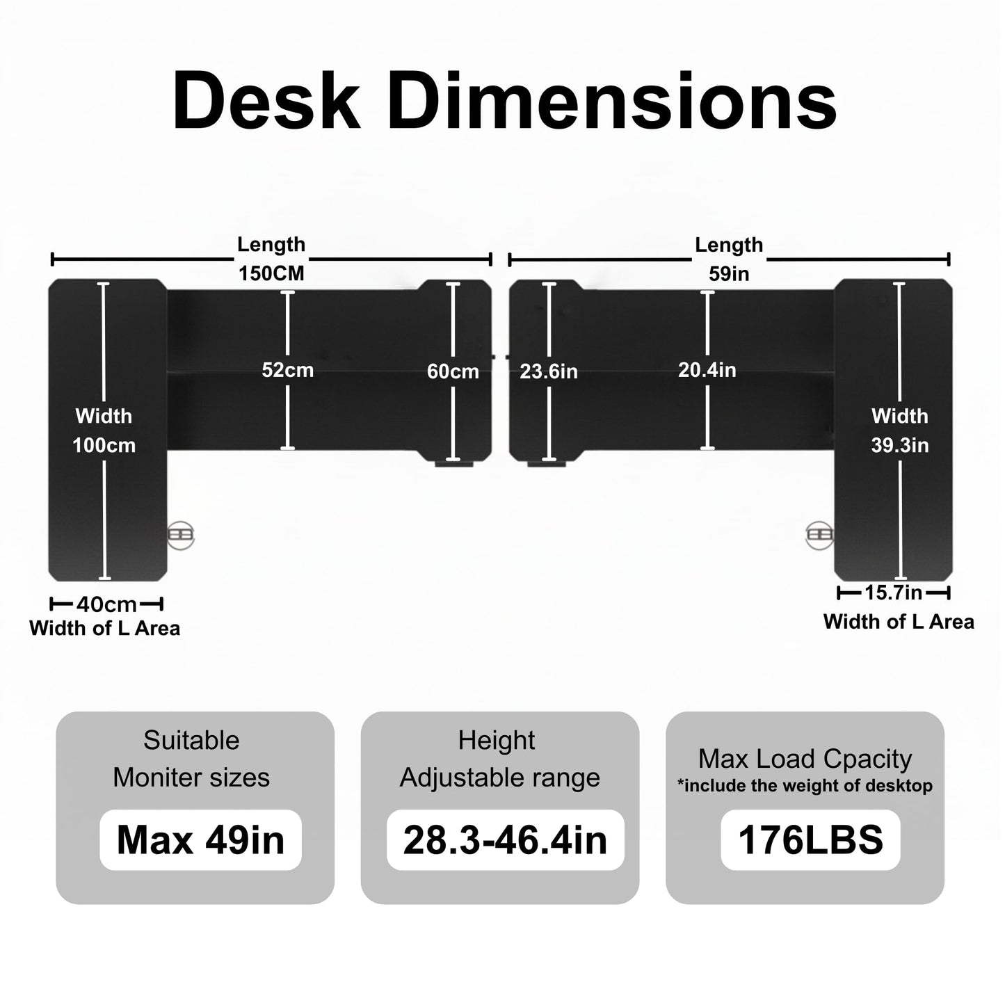 Acrolix L Shaped Electric Standing Desk - 59x40 Inch Reversible Corner Sit Stand Desk with Hook&Cup Holder,Electric Height Adjustable Table,for Home Office Gaming Computer Desk, Black Carbon