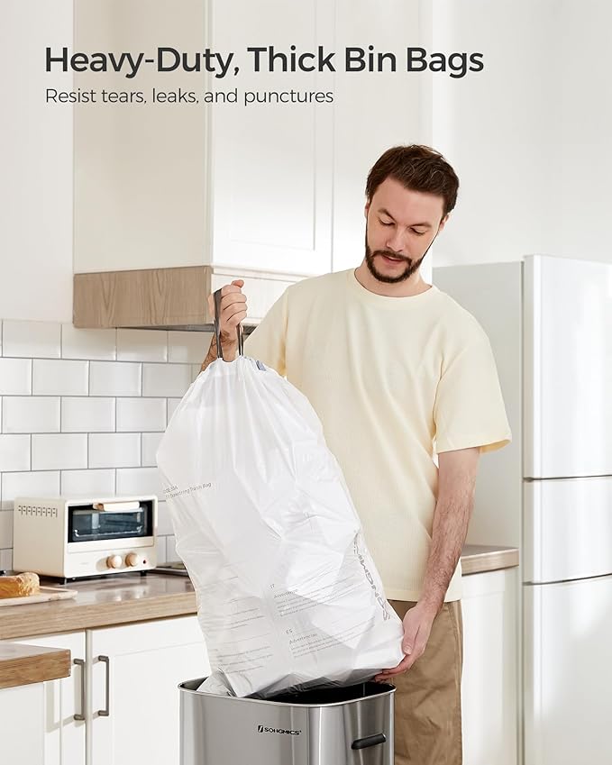 SONGMICS Trash Bags for 8-Gallon Trash Cans, Drawstring Kitchen Garbage Bags