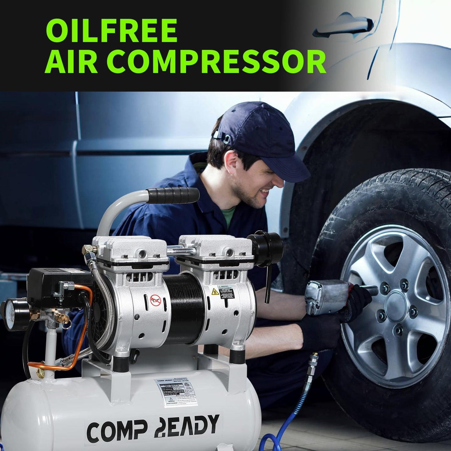 6 Gallon Portable Air Compressor 1HP 2.5 CFM@90PSI 60dB Ultra Quiet Oil Free Air Compressor Ideal for Tire Inflation Pneumatic Tool Spray Painting