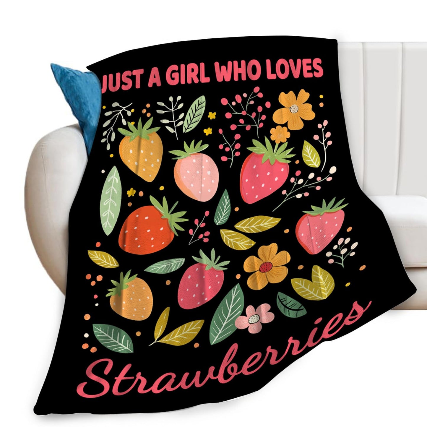 Lovira Just A Girl Who Loves Strawberries Throw Blanket Cute Strawberry Fruits Print Throw Blankets Gifts for Couch Sofa Bed Stuff Decor Soft Cozy Fleece Plush Warm Flannel Bedding for Lover 40"x50"