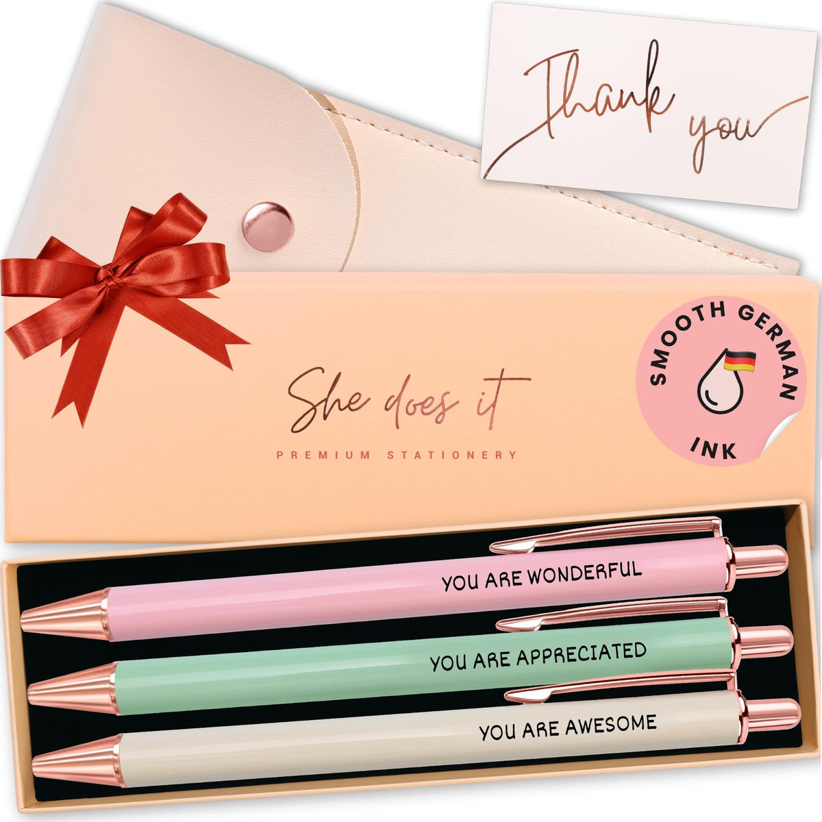 She Does It Fancy Pen Set For Women - Inspirational Nice Teacher Pens | Pretty Motivational Thank You Gifts | Cute Positive Work, Office, Promotion, Coworkers, Intern, Gratitude & Job Motivation Gift