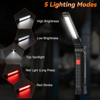 Ruboliy Magnetic Work Light 6Pack, Rechargeable LED Work Light with 360° Rotation, 5 Mode Mechanic Light, Compact Rechargeable Flashlight with Hook for Car Repairing, Emergency, Fathers Day Dad Gifts