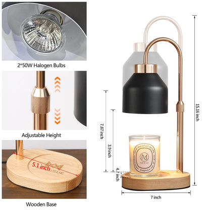 MEIXISUE Candle Warmer Lamp with Dimmer and Timer,Home Decor Lamp for Scented Jar,Electric Wax Melt Warmer,Mother's Day/Birthday/Christmas Gifts for Mom/Wife,Adjustable Height,with 2 Bulbs