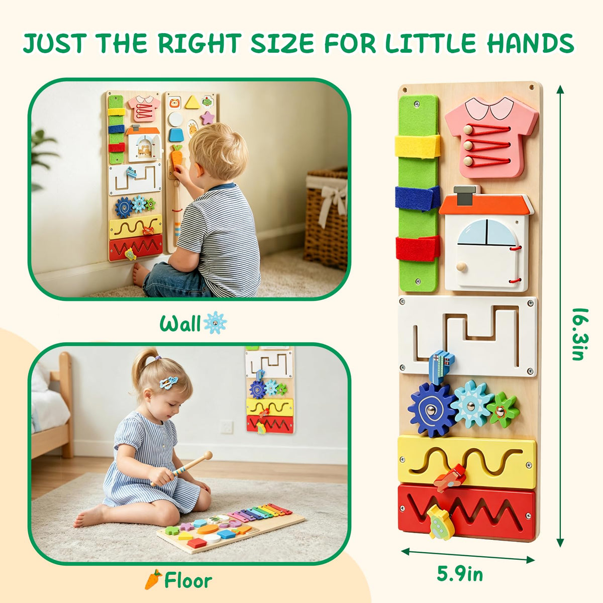 Montessori Busy Board for 1 Year Old, 2 Pcs Wooden Sensory Toys for Toddlers 1-3, Preschool Learning Activities Game for Fine Motor Skills, Birthday Easter Gifts for 1 2 3 4 Years Old Baby Boys Girls