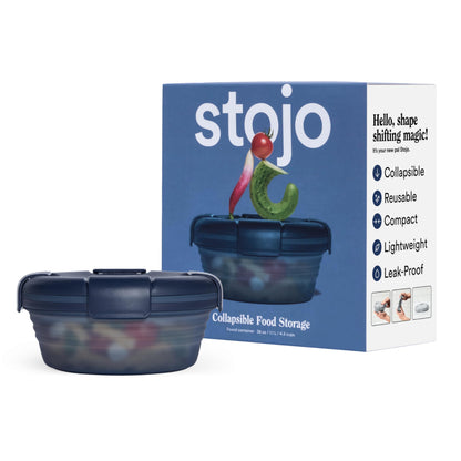 STOJO Collapsible Bowl - Translucent Denim Blue, 36oz - Reusable Silicone Bowl for Hot and Cold Food - Perfect for Travel, Meal Prep, To-Go Lunch, Camping & Hiking - Microwave & Dishwasher Safe