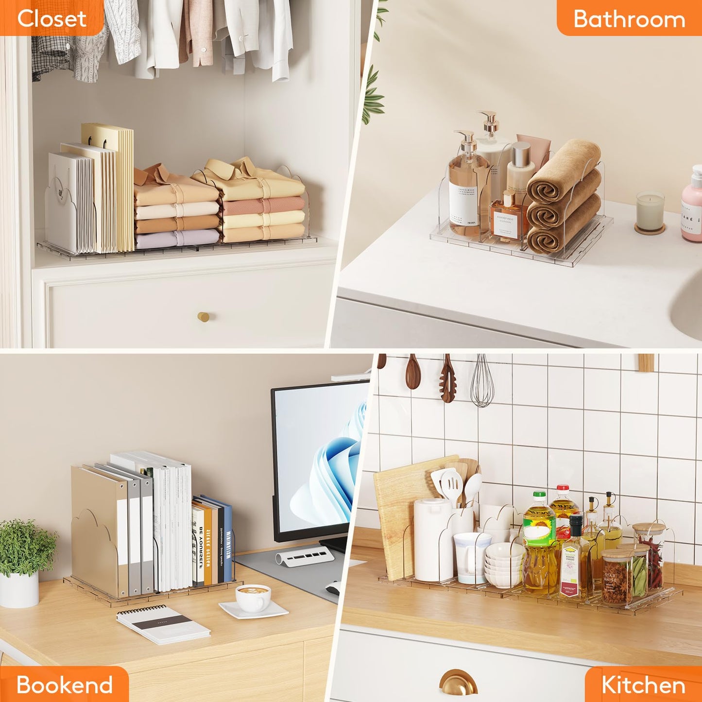 Lifewit Purse Organizer for Closet, Clear Handbags Storage Organizer, Adjustable Clutch Purse Storage Organizer Holder for Closet, 2 Pack Bookshelf Dividers for Sweater in Bedroom 35 x 24 cm/14 × 9.5"