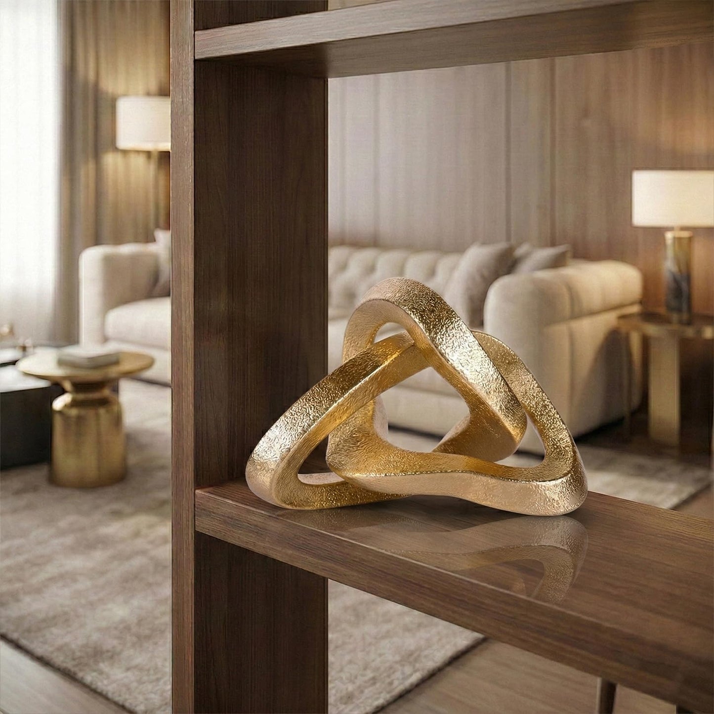 LCCCK Infinity Knot Sculpture Gold Knot Decor Object, Abstract Knick Knacks Coffee Table Modern Statue, Gold Sculpture for Home Living Room Table Ornaments and TV Stand Bookshelf Decorative