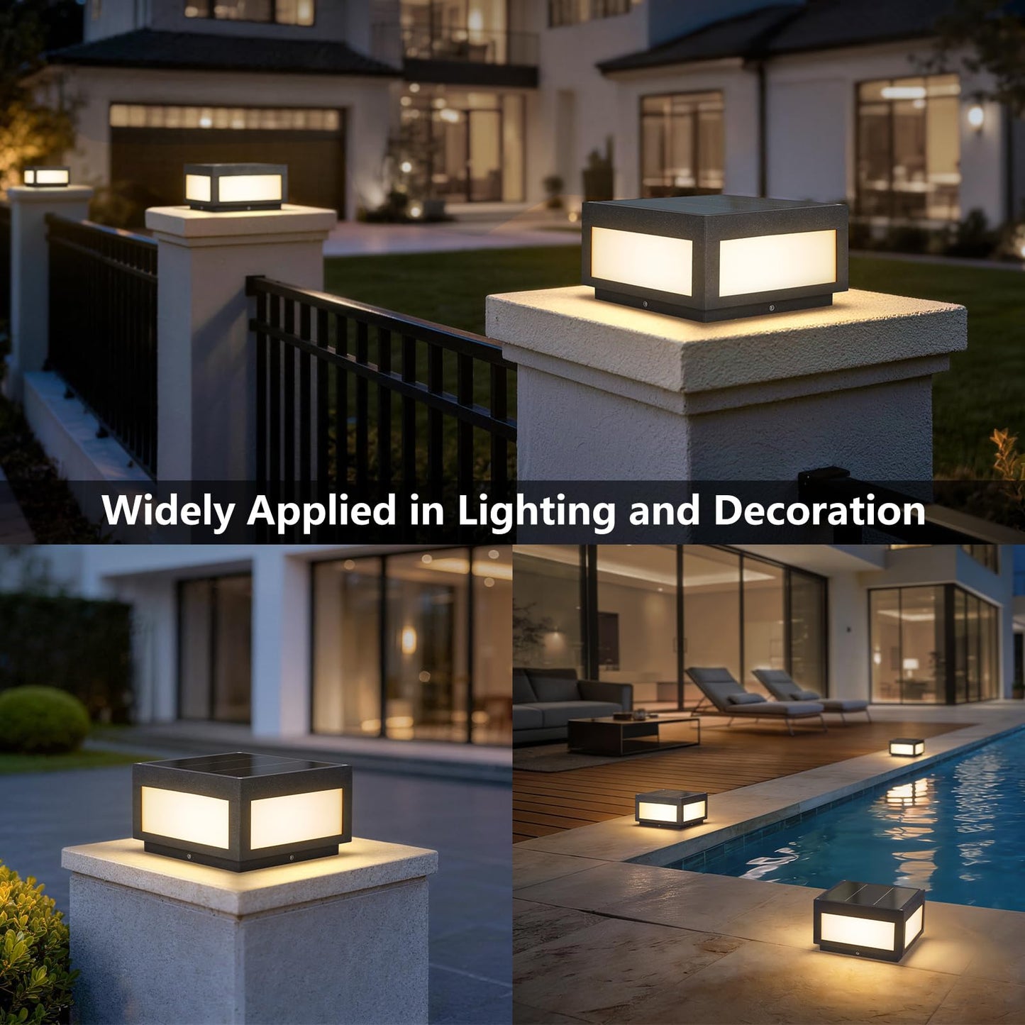 PAKEDANDUN Solar Post Lights Outdoor, 9.84" Solar Pillar Lights Outdoor, IP54 Waterproof Column Light Outside with E26 Bulb, 3000K LED Post Lamp Dusk to Dawn, Modern Pillar Light for Patio Garden