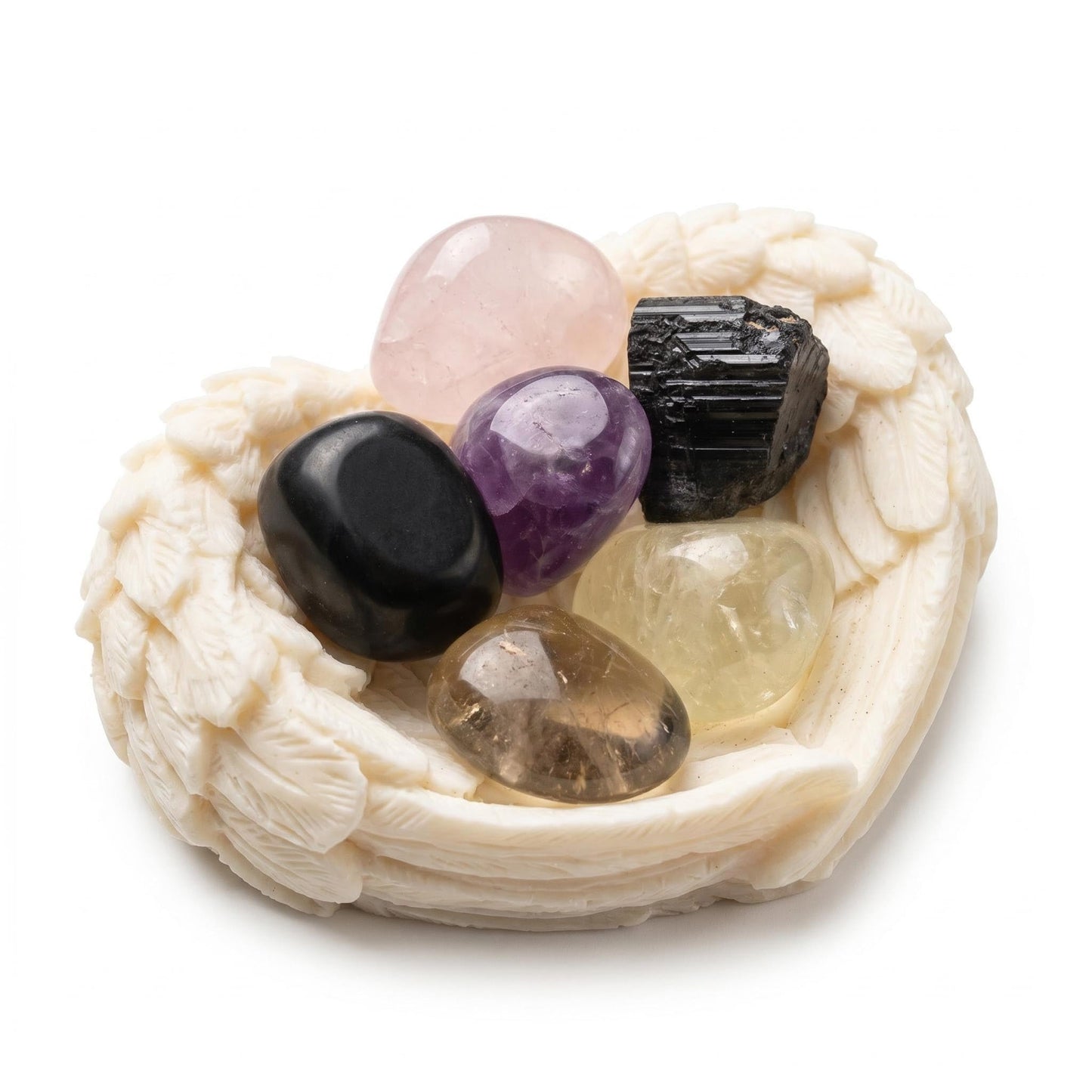 Home Protection Crystal with Angel Wing Tagua Nut Tray Housewarming Gift