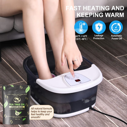 Foot Spa Bath Massager with Heat [2025 Upgraded], Vibration, Temperature Control, Jets, Bubbles and Epsom Salt, Foot Bath Soak Tub with 22 Massage Rollers, Feet Soaking Tub for Relaxation, Purple