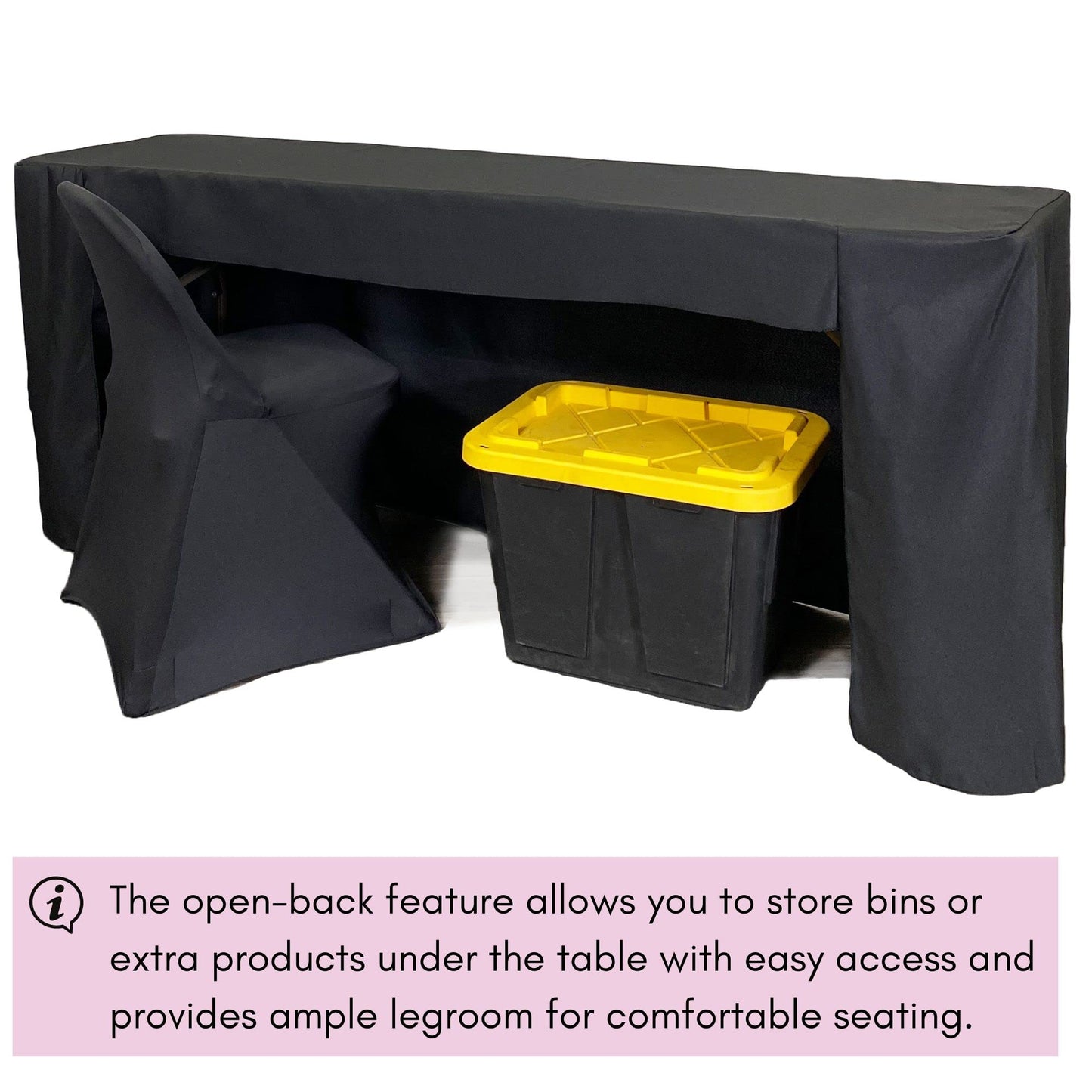 YOUR CHAIR COVERS - 8 ft X 18 inch Fitted Open Back Polyester Rectangular Tablecloth - Black