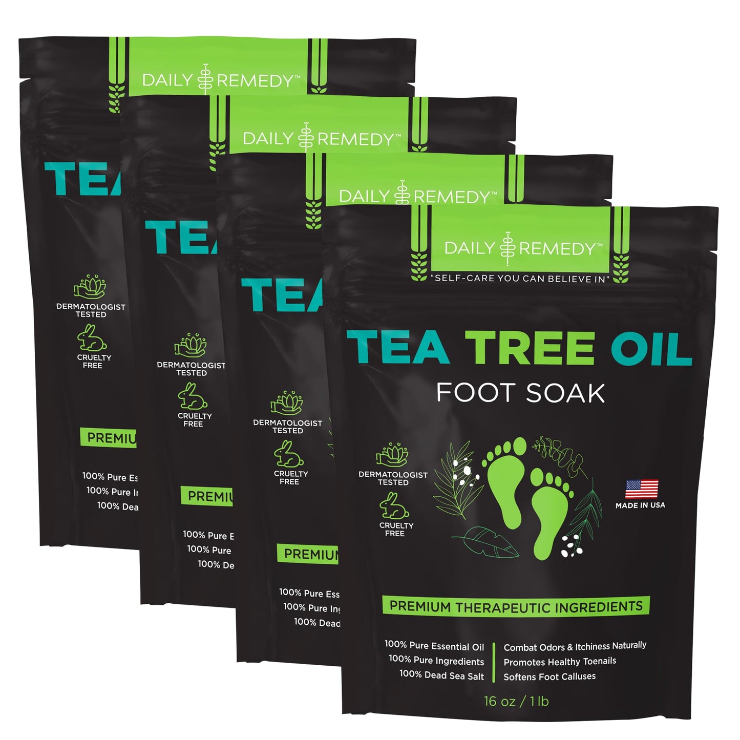 Tea Tree Oil Foot Soak with Epsom Salt - Made in USA - 16 Ounces