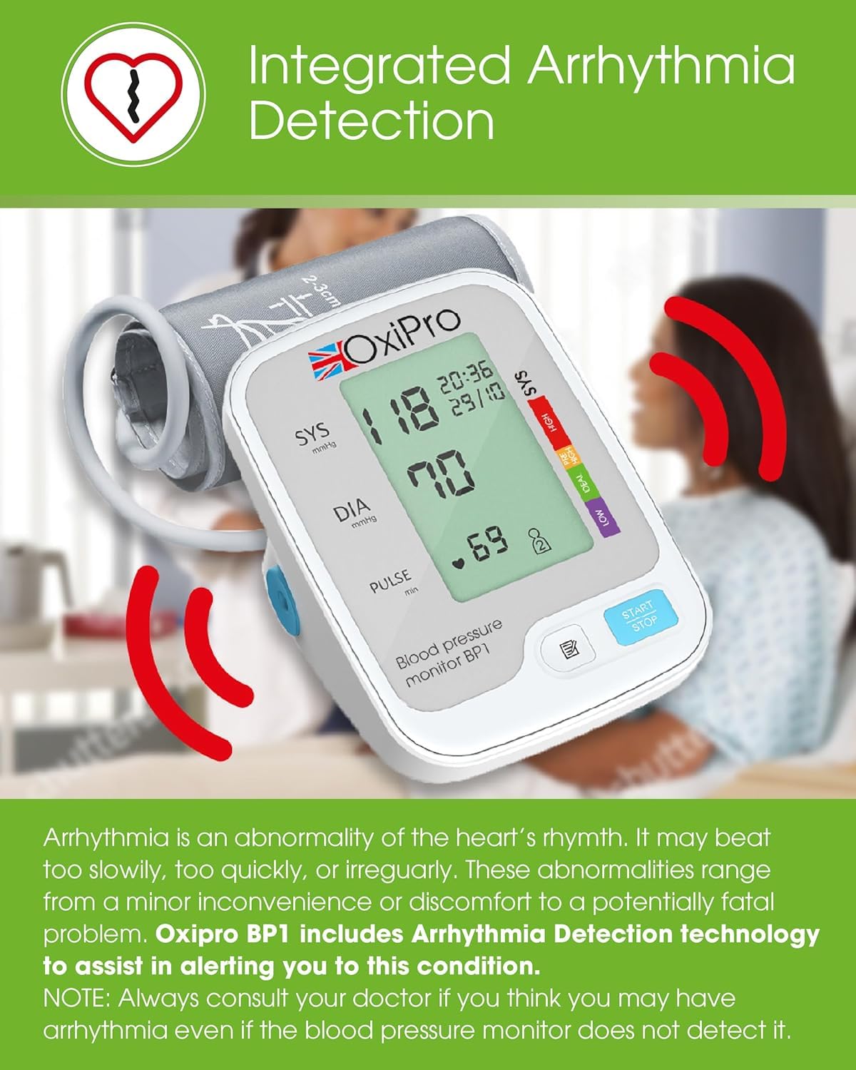 OxiPro BP1 Blood Pressure Monitors - CE Certified - MHRA Registered - UK Approved Blood Pressure Machine - BP Monitor for Home - Small to Large Cuff Blood Pressure Monitor - Certified Medical Device