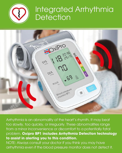 OxiPro BP1 Blood Pressure Monitors - CE Certified - MHRA Registered - UK Approved Blood Pressure Machine - BP Monitor for Home - Small to Large Cuff Blood Pressure Monitor - Certified Medical Device