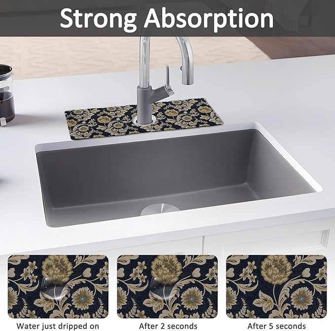 2PCS 15" X 5.5" Kitchen Sink Splash Guard Faucet Mat Floral Flower Super